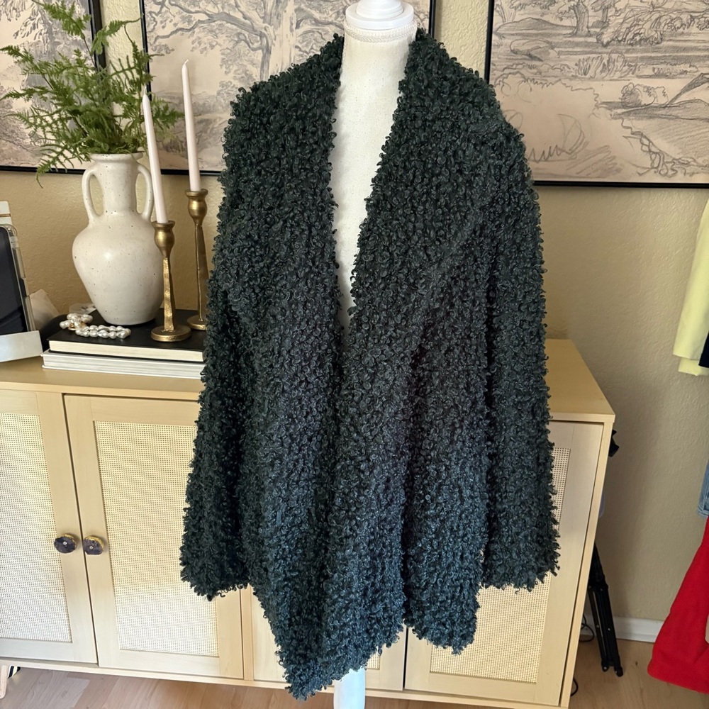 TIBI Green Faux Fur Long Hair Coat Over Sized Teddy Size Large